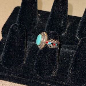BGE Bradford Exchange Sterling Silver & Turquoise Feather Vintage Ring